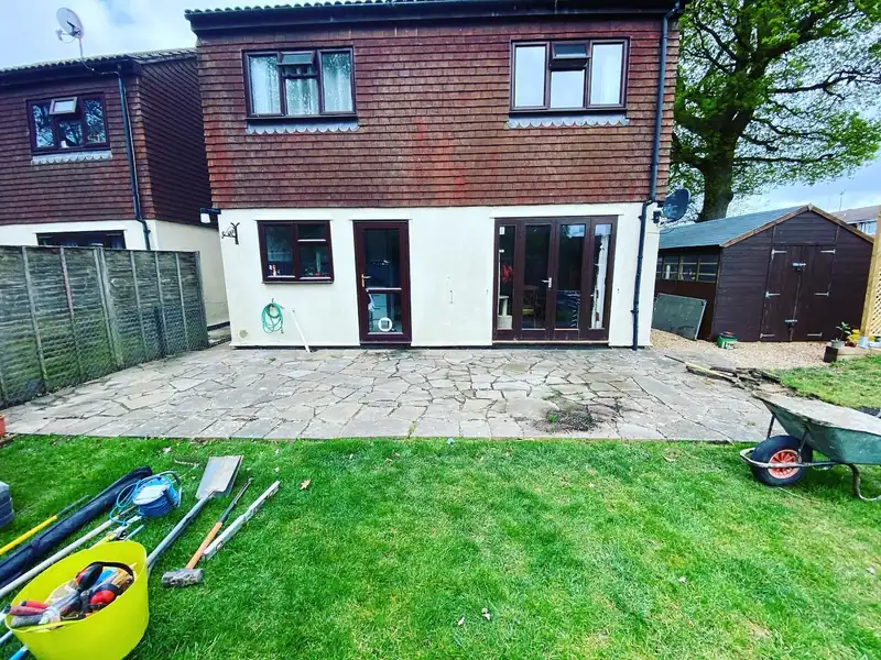 Replacing crazy paving with a sandstone patio, Burgess Hill (photo 1 of 4)