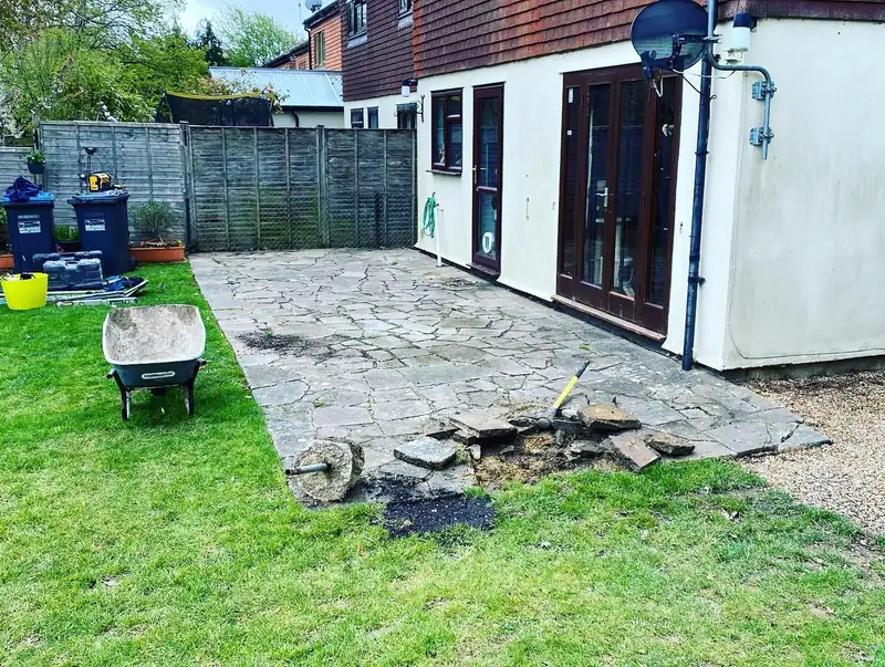 Replacing crazy paving with a sandstone patio, Burgess Hill (photo 2 of 4)