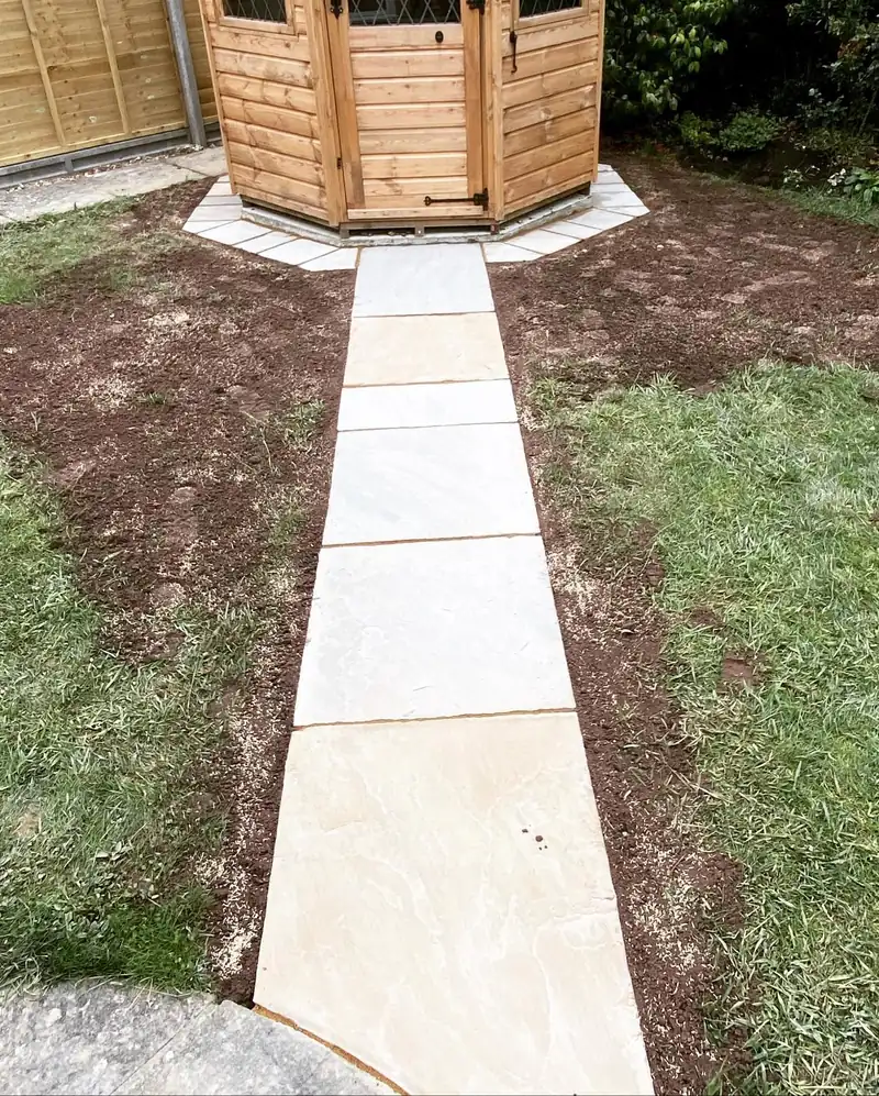A sandstone path and edging for a summer house, Wivelsfield Green (photo 2 of 3)